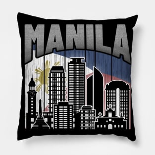 Manila NCR Skyline Vintage Philippines Flag Pillow