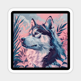 Retro Alaskan Malamute: Pastel Pup Revival Magnet