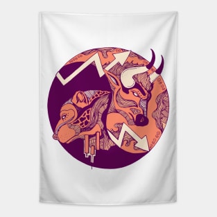 Peach Bull and Bear Tapestry