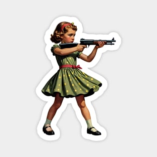 The Little Girl and a Toy Gun Magnet