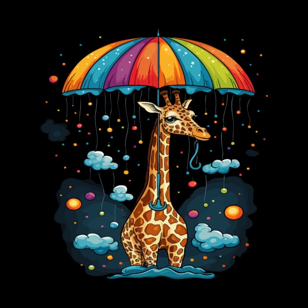 Giraffe Rainy Day With Umbrella by JH Mart