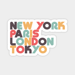 New York Paris London Tokyo Retro Typography Magnet