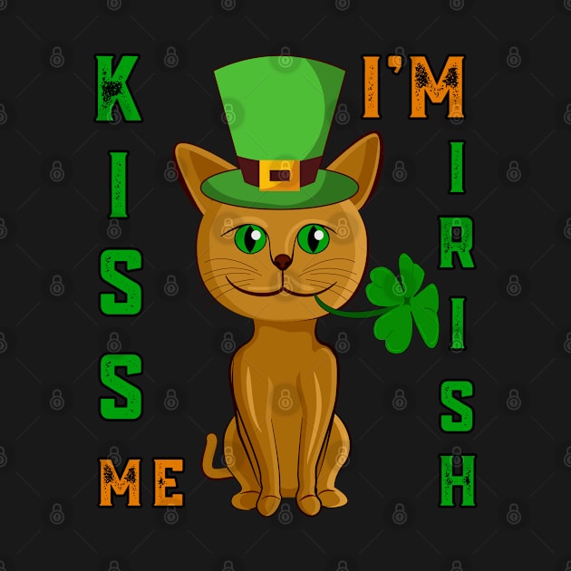Kiss Me I'm Irish Cat St Patricks Day Shamrock  Shenanigans Cat Lover Gift by HypeProjecT