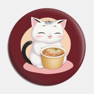 Cute Cat Holding a Cup of Ramen Pin