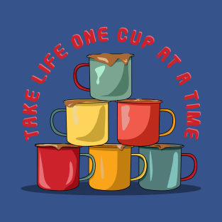 Colorful Coffee Cup Pyramid - Motivational Java Delight T-Shirt