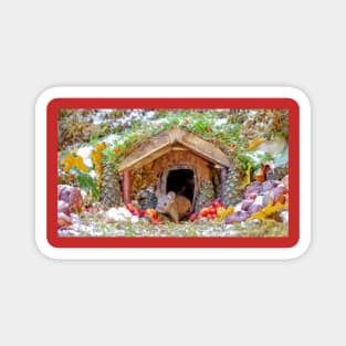 Christmas mouse in a log pile house Magnet