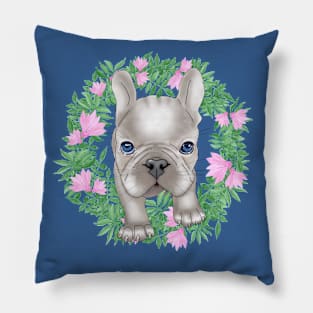 French Bulldog Puppy with flower wreath Pillow