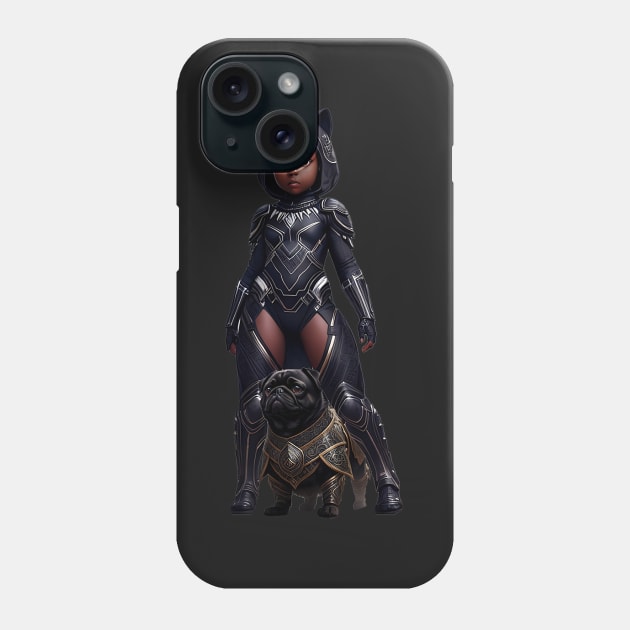 Black Pug Puppy and Heroic African Princess Phone Case by fur-niche