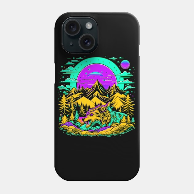 Psychedelic Mountains of Werewolf Monster Phone Case by vystudio