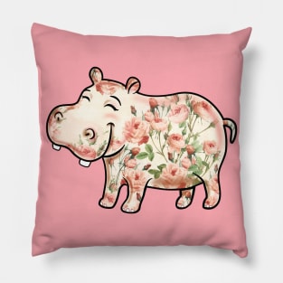 Hippo Lover Roses Flower Hippopotamus Pillow