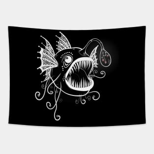 Angler fish with light bulb with flowers Tapestry