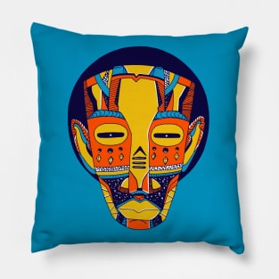 Orange Blue African Mask No 3 Pillow