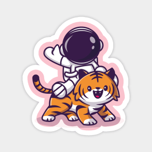 Astronaut With Cute Tiger Cartoon Magnet
