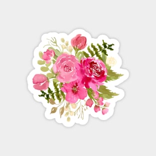 Bright rose pink floral meadow floral Magnet