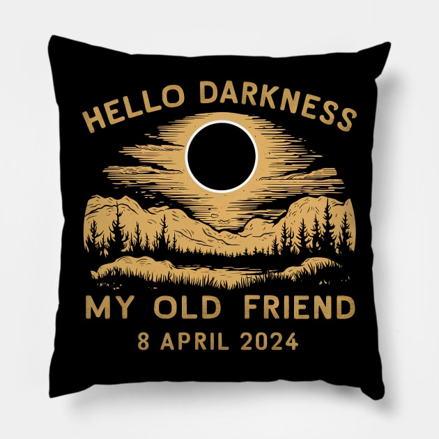 Hello Darkness My Old Friend Solar Eclipse Of April 8 2024 - Vintage Style Pillow by jorinde winter designs