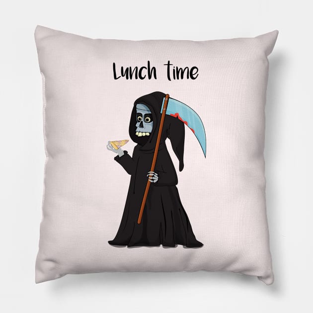 Death eating pizza Pillow by Milatoo