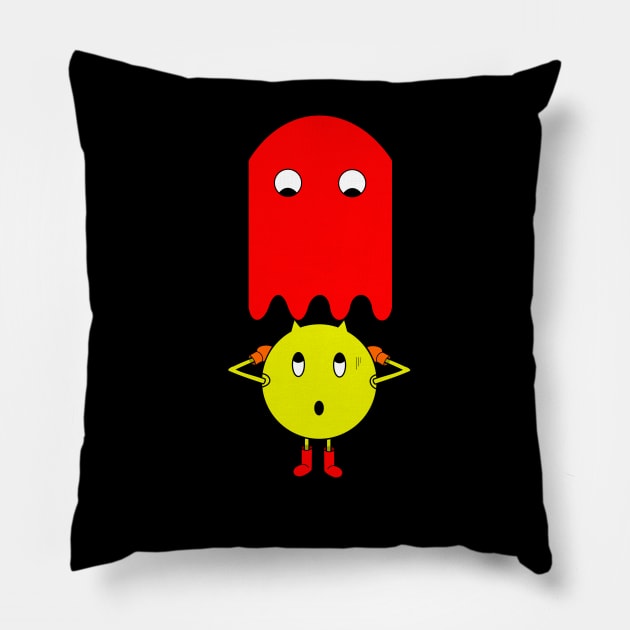 Red ghost chase Pacman Pillow by Stinos