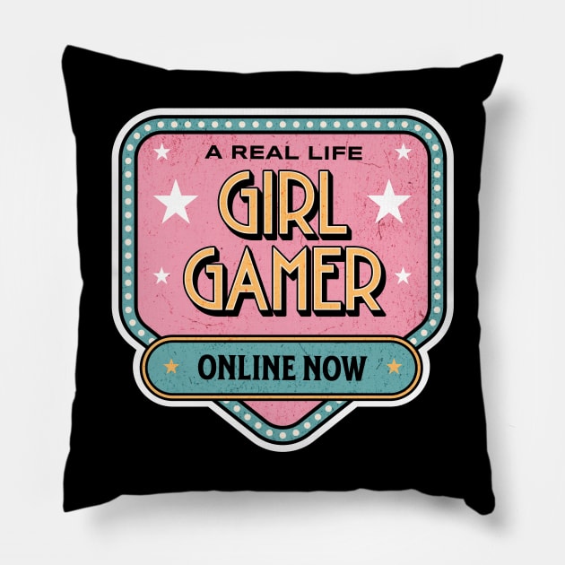 A Real Life Girl Gamer Online Now Pillow by Trinket Trickster