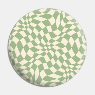 Green and Cream Distorted Warped Checkerboard Pattern II Pin