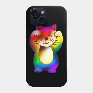 Two paws up rainbow maneki neko lucky cat Phone Case