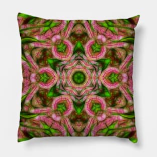 Vibrant surreal wattle kaleidoscope on textured background Pillow