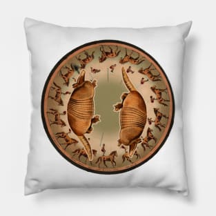 Armadillo standing over man and horse in vintage movement Pillow