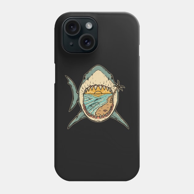 Vintage Shark and a Beach Sunset Phone Case by edwardecho