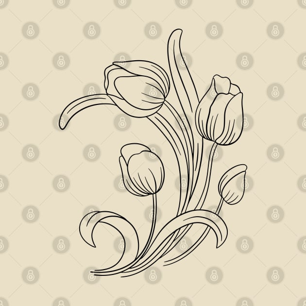 Lily Tulip Line Art Illustration by Squeeb Creative