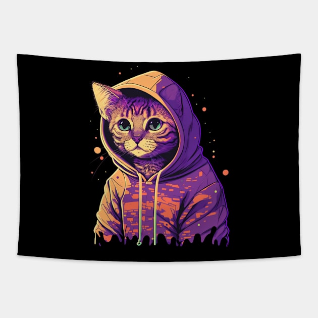 Cool Cat in a Vaporwave Hoodie Tapestry by gibah