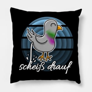 Scheiß drauf Pigeon Cartoon poop Pillow