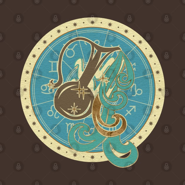 Vintage Aquarius Zodiac Art by Nartissima