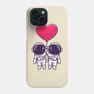 Cute Couple Astronaut Floating With Love Heart Balloon  Cartoon Phone Case