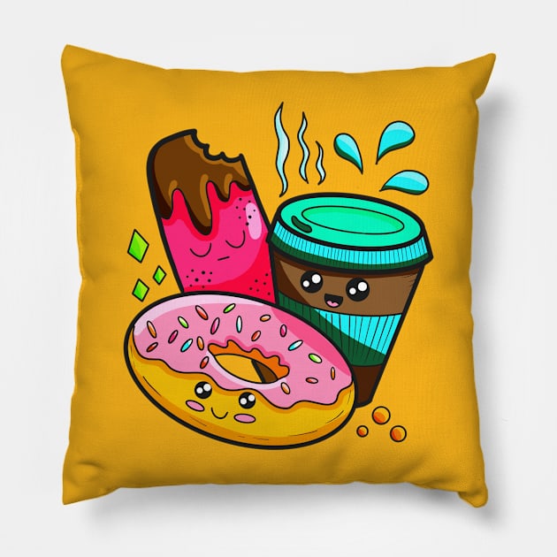 Cute coffee & snack break time Pillow by The Creative Palette