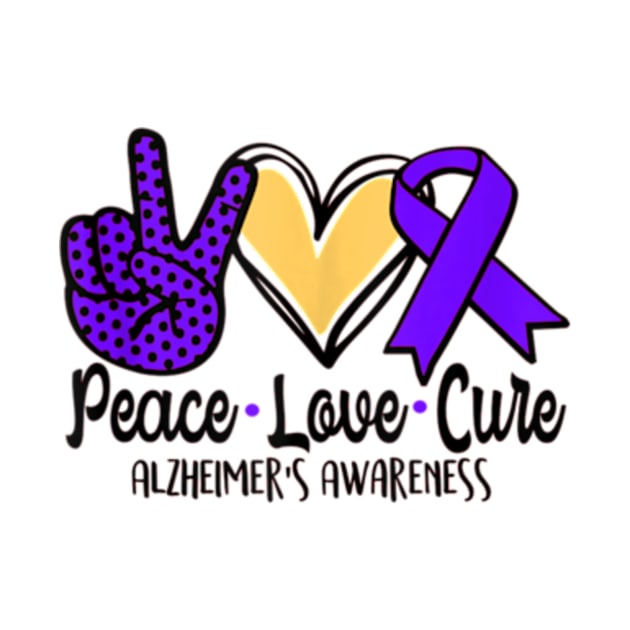 Peace Love Cure Alzheimer Awareness Men Women Kids by StuSpenceart