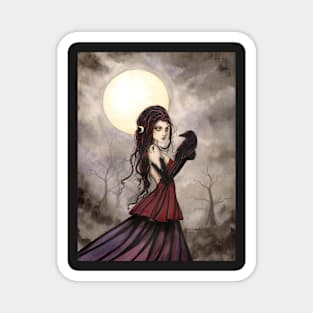 The Raven Gothic Fantasy Woman Full Moon by Molly Harrison Magnet