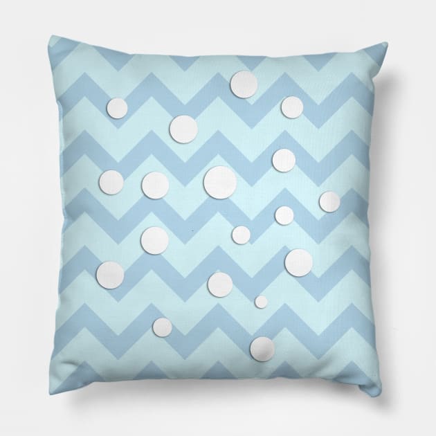 Light blue white Chevron pattern with Snowballs Pillow by PLdesign