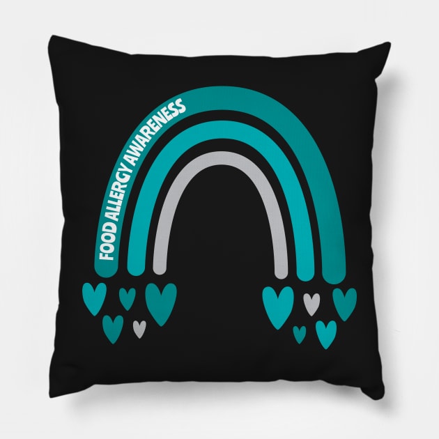 Food Allergy Awareness Rainbow with hearts Pillow by Teamtsunami6