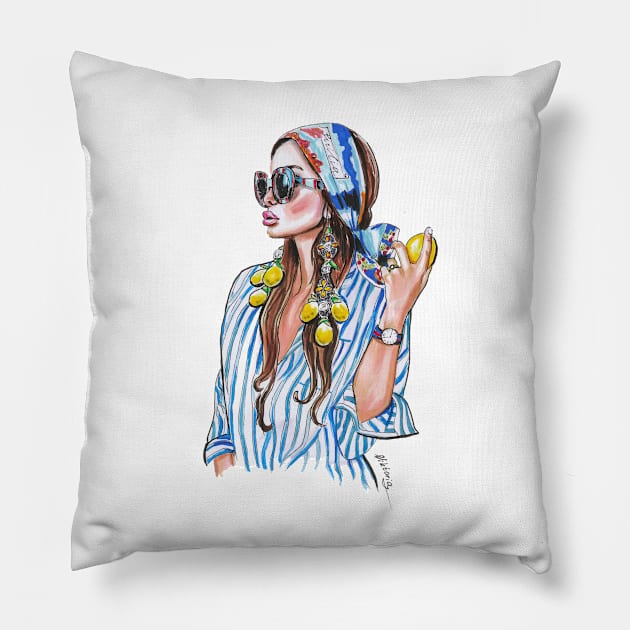 Italian girl Pillow by Viktoria Love Art