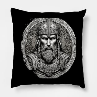 Noble Viking King Warrior with Ornate Celtic Knot Armor in black and grey Pillow