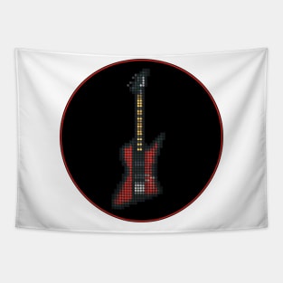 Tiled Pixel Red Bird Bass Guitar in a Black Circle Tapestry