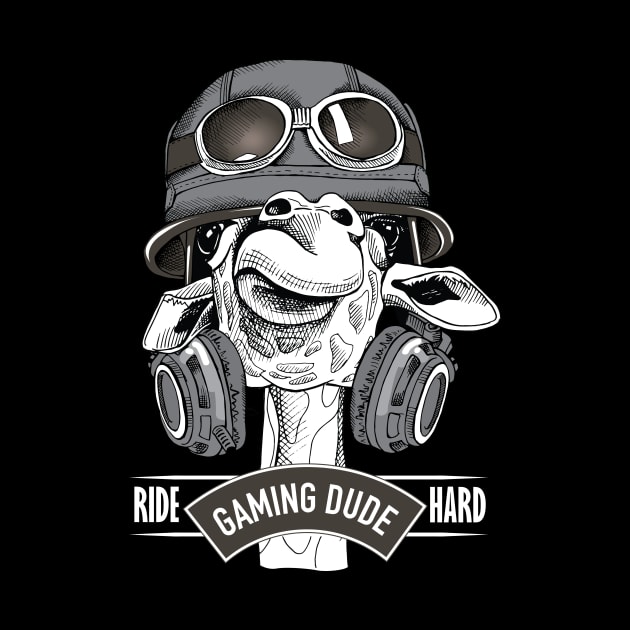 Gaming Dude Funny Biker Giraffe T-Shirt Gamer Memorabilia by CGD