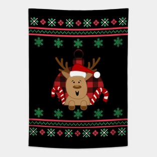 Reindeer Candy Canes Faux Ugly Christmas Sweater Funny Holiday Design Tapestry