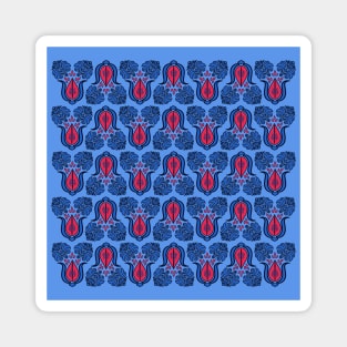 Turkish Tulip Damask Floral Pattern Red, Blue Magnet