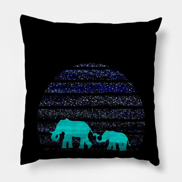 Elephant family at night Pillow by Littlelimehead