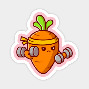 Cute Carrot Lifting Dumbbell Cartoon Magnet