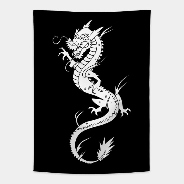 Traditional Dragon Drawing (Black and White) Tapestry by TaliDe