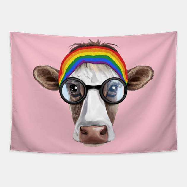 Subtle Pride, Subtle Gay, Subtle Gay Pride, Subtle Pride Flag, Pride Cow, Gay Cow, LGBT Pride, Gay Pride, Cute Pride, Pride, Gay Pride, Rainbow Flag Pride, LGBT Pride, Rainbow Pride, Rainbow Cow Tapestry by GraviTeeGraphics