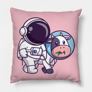 Cute Astronaut With Cow Astronaut Cartoon Pillow