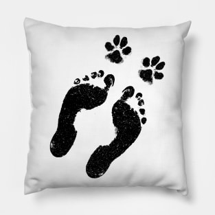 Dog Lover Gift - Diagonal Paw and Foot Prints Pillow