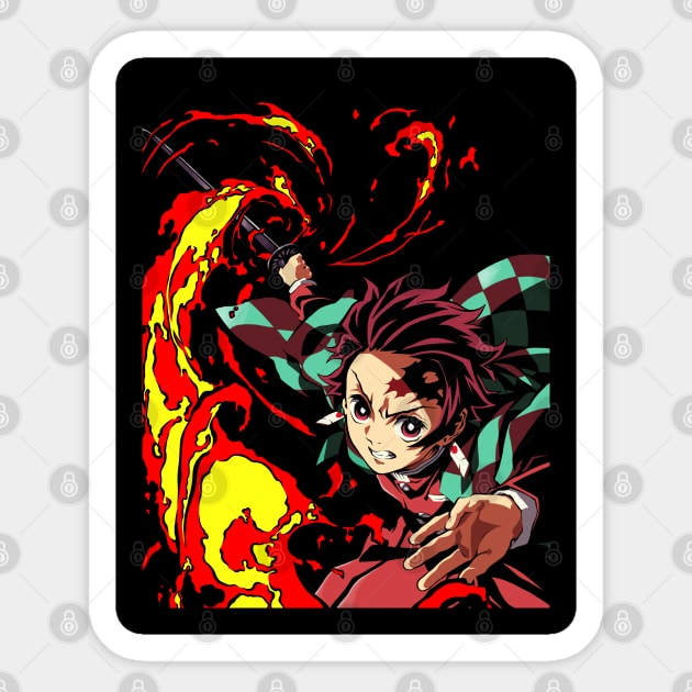 Tanjiro Kamado Head on Red Fire Sticker - Anime PNG Sticker